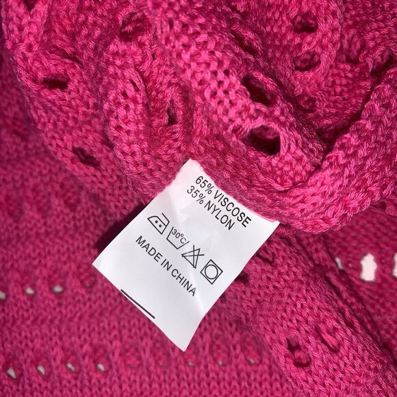 Crochet Knit Long Spaghetti Straps Fuchsia Pink Bathing Suit Coverup Size L/XL - Picture 10 of 15